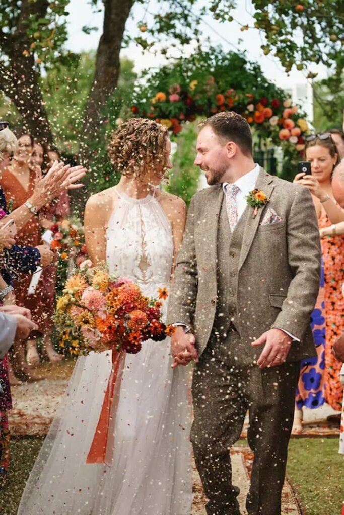 Couple celebrates outdoor wedding